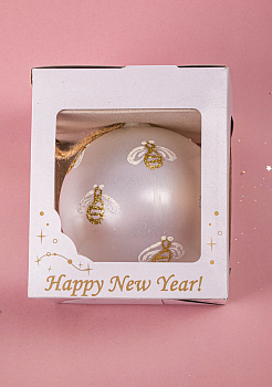 Декоративное украшение Шар №5 D9,5см БИРЮСИНКА Пчелы белый стекло 000000000001207649