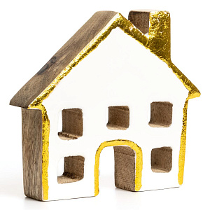 Декоративная фигурка 12x11x2,5см DE'NASTIA Домик бело-золотой дерево манго 000000000001225946