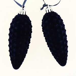 Новогоднее подвесное украшение Шишки синий бархат из полистирола 2шт 11,5x3,5x3,5см 81890 000000000001201821