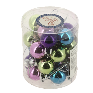 Новогоднее подвесное украшение Фуксия+голубой+зеленый из полистирола, размер 2,5 см, (набор из 24х шт) / 8х8х9,7см арт.80649 000000000001191209