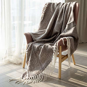 Плед 150x200см DE'NASTIA под мохер Белая бахрома серый акрил 000000000001222316