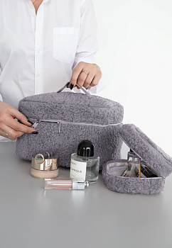 Косметичка 25x17x16см LUCKY Уютная с шерпой серый полиэстер 000000000001216882