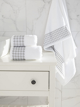 Полотенце махровое 70x130см DE'NASTIA Бордюр гусиная лапка белый хлопок 100% 000000000001219819