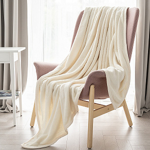 Плед 200x220см DE'NASTIA Тедди молочный полиэстер 000000000001184238