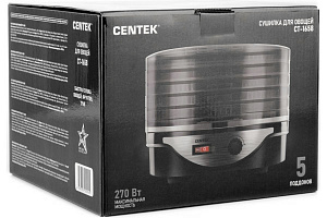 Сушилка для овощей 4л CENTEK CT-1658 270Вт 5 поддонов механическое управление черная пластик 000000000001212426