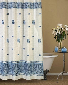 Занавеска Niklen для ванной с кольцами "Афина" 100%  полиэстер 178х180см, в комплекте 12 колец, синяя, арт. 1876 000000000001190273