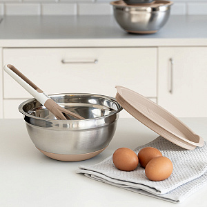 Миска для приготовления 2,4л 22см DE'NASTIA с крышкой бежевый нержавеющая сталь/силикон 000000000001219651