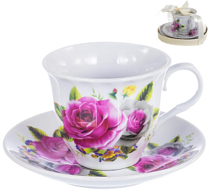 Пара чайная 220мл/блюдце OLAFF Изыск Флора подарочная упаковка фарфор 000000000001197809