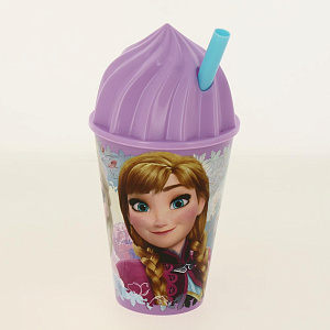 Стакан пластиковый 430мл с соломинкой и объемной крышкой в виде мороженного Холодное сердце Цветы Stor 274646/86885 000000000001193187