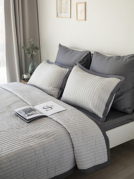 Покрывало 150x205см DE'NASTIA Structure строчка серый полиэстер 000000000001228403