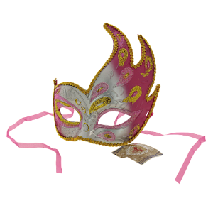 Карнавальная маска Жарптица розовая из пластика (ПВХ), украшена глиттером, с атласной лентой для крепления на голове / 16х20х7см арт 000000000001163345
