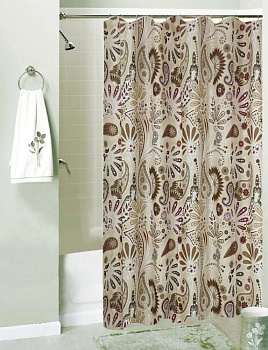 Занавеска Niklen для ванной с кольцами "Цветочный калейдоскоп" 100%  полиэстер 178х180см, в комплекте 12 колец 7106 000000000001190269