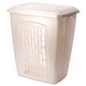 Корзина для белья 45л MARTIKA Молетта прямоугольная с крышкой перламутрово-белая пластик 000000000001117110