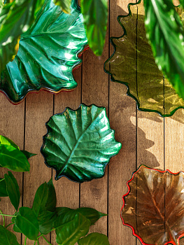 Блюдо сервировочное 13см EFE GLASS Лист металлик зеленый стекло 000000000001213528