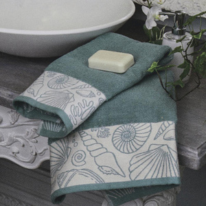 Полотенце 50х90см DE'NASTIA РАКУШКИ (новые) молочный/бирюзовый хлопок 000000000001208563