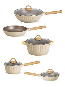 Набор посуды для приготовления 9 предметов (ковш 16см 1,4л/кастрюля 24см 4,6л/сковорода 20см, 24см/сковорода вок-28см/крышка 4шт) белый алюминий 000000000001229790