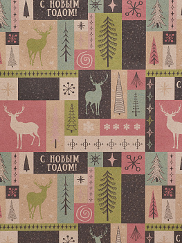 Крафт бумага Лесные олени для сувенирной продукции в рулонах, с полноцветным декоративным рисунком, плотность 78 г/м2 / 70х100см 809 000000000001191359