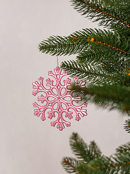 Украшение декоративное Снежинка 11,5х11,5см розовый пластик 000000000001208279