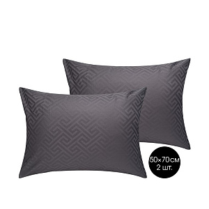 Наволочки 50х70см-2шт DE'NASTIA JQ меандр темно-серый сатин хлопок-100% 000000000001215612