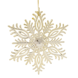 Новогоднее подвесное елочное украшение Снежинка резная золотая из полипропилена 14,5x12,5x0,2см 82280 000000000001201806