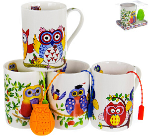 Кружка заварочная 310мл BALSFORD Совы силиконовое сито подарочная упаковка фарфор 000000000001197853