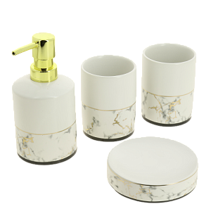 Набор для ванной 4 предмета ДОЛЯНА Афродита мыльница дозатор для мыла 2 стакана керамика пластик 000000000001209742