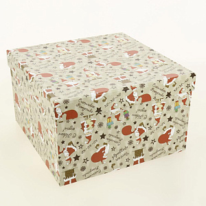 Коробка подарочная 25x25x15см РУТАУПАК Веселый Санта квадратная 000000000001208359