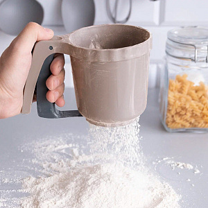 Кружка-сито для просеивания D11см 550мл DE'NASTIA бежевая пластик нержавеющая сталь 000000000001212524