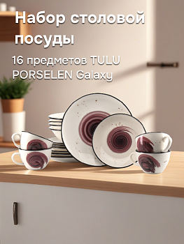 Набор столовой посуды 16 предметов TULU PORSELEN Galaxy milky/bordeaux фарфор 000000000001216218