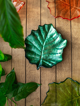 Блюдо сервировочное 13см EFE GLASS Лист металлик зеленый стекло 000000000001213528