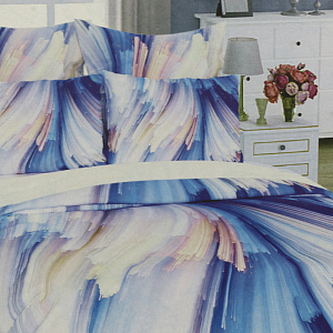 Комплект постельного белья Семейный LUCKY Акварель пододеяльник215х145см-2шт простынь220х240см наволочки50х70см-2шт голубой поплин 100%хлопок 000000000001208101