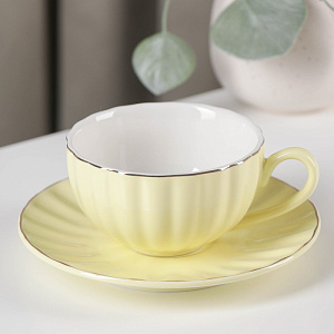 Чайная пара 200мл 15см ДОЛЯНА Вивьен желтая фарфор 000000000001210606