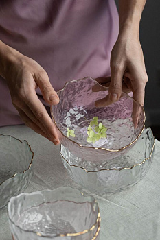 Салатник 20см/1,2л LUCKY большой розовый с золотой каймой стекло 000000000001215288