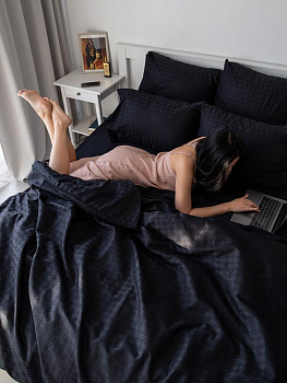 Пододеяльник 175x210см DE'NASTIA гусиная лапка черный жаккард сатин хлопок 100% 000000000001217232