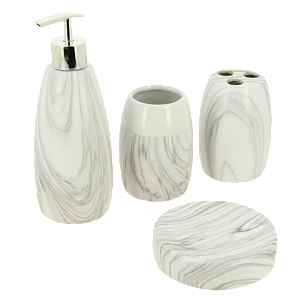 Набор для ванной 4 предмета ДОЛЯНА Мрамор мыльница дозатор для мыла 2 стакана керамика пластик 000000000001209706