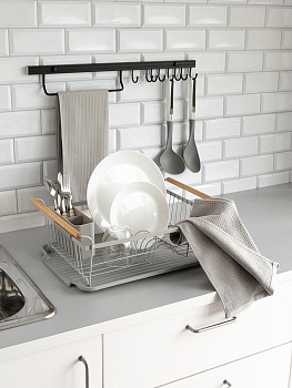 Сушилка кухонная 46x32,5x16см DE'NASTIA с поддоном и ручками серый железо/ПП/бук 000000000001227724