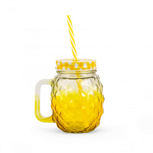 Кружка-банка с трубочкой 480мл Ананас стекло 000000000001217378