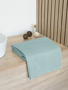 Полотенце вафельное 70x140см DE'NASTIA для бани/сауны 300гр голубой хлопок 000000000001228553