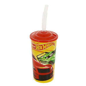 Бокал с крышкой и трубочкой Хот Вилс, 450мл, пластик 000000000001171355