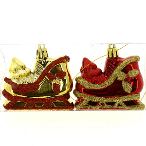 Декоративное украшение 6,7см Саночки 2шт красный/золото PC04178 000000000001192087