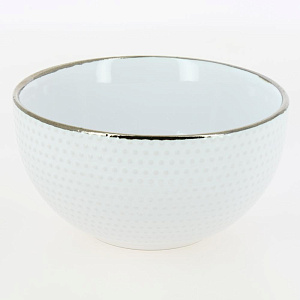 Салатник 13,6см/600мл LUCKY Точки металлическая кайма белый керамика 000000000001211234