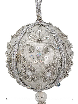 Декоративное украшение D7,5см DE'NASTIA Шар с кисточкой серебро бисер/ пластик 000000000001229677