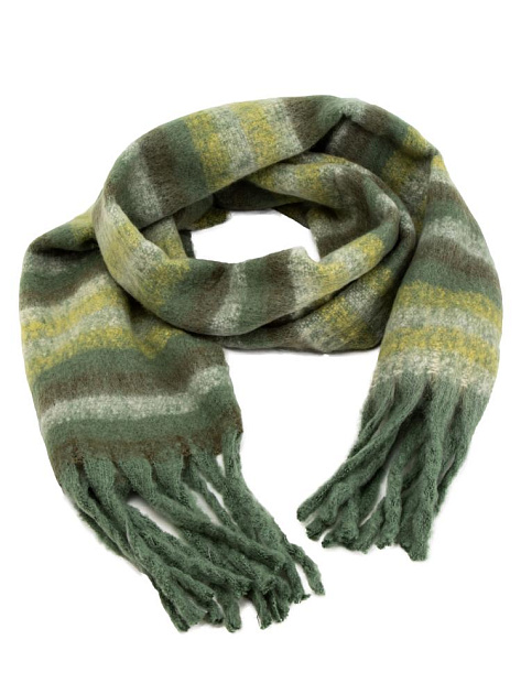 Шарф 40х200см теплый полосы зеленый полиэстер 000000000001229238