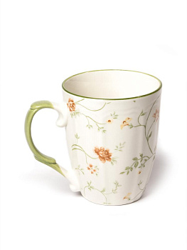 Кружка 340мл DE'NASTIA Provence цветочный принт зеленая кайма фарфор 000000000001231312