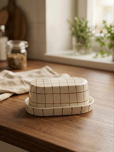 Масленка с крышкой 15,6x9,4x6,5см DE'NASTIA lattice коричневый керамика CE00674 000000000001231353