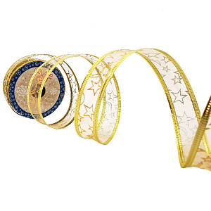 Новогодняя лента Золотой орнамент из полиэстера на картонной катушке с запаянной кромкой 270x2,5x0,01см 82320 000000000001201781