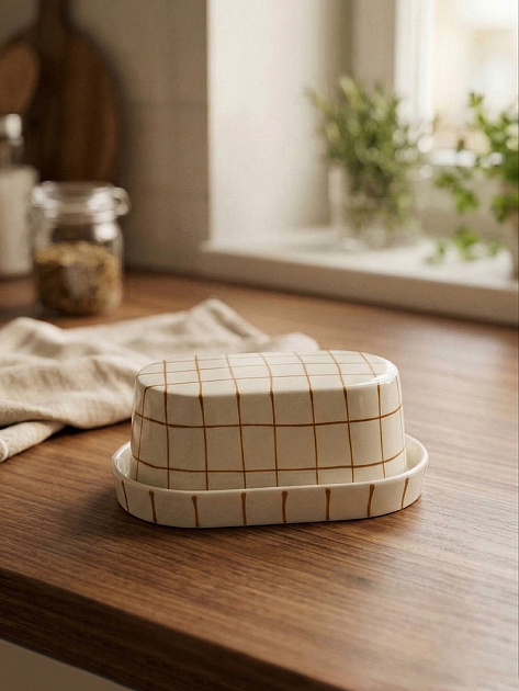 Масленка с крышкой 15,6x9,4x6,5см DE'NASTIA lattice коричневый керамика CE00674 000000000001231353