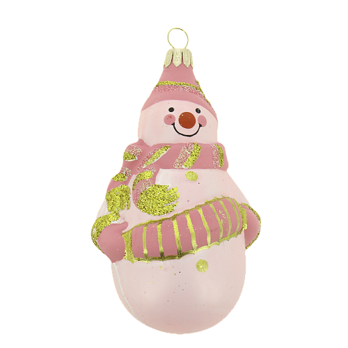 Декоративное украшение на елку Снеговик 12см БИРЮСИНКА розовый стекло 000000000001207659