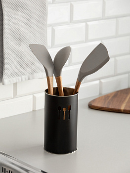 Стакан под столовые приборы 10x18см DE'NASTIA матовый черный нержавеющая сталь 000000000001221864