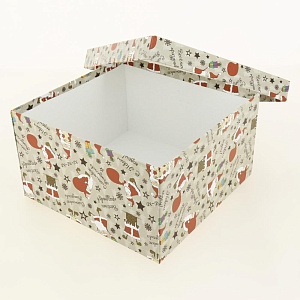 Коробка подарочная 23x23x13см РУТАУПАК Веселый Санта квадратная 000000000001208360